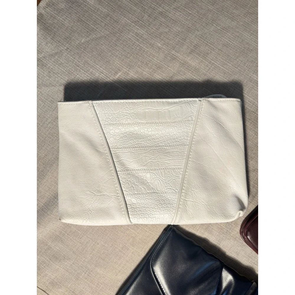 Lot of 3 Vintage Faux Leather Clutch Purses‎ Crossbody Bags Black White Burgundy